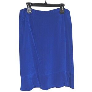 Quiet Luxury Cynthia Howie 100% Silk cobalt blue Skirt 12 Vintage Ruffle Hem